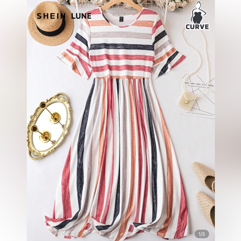 SHEIN Curve Women’s Colorful Striped Midi Dress Size 0XL